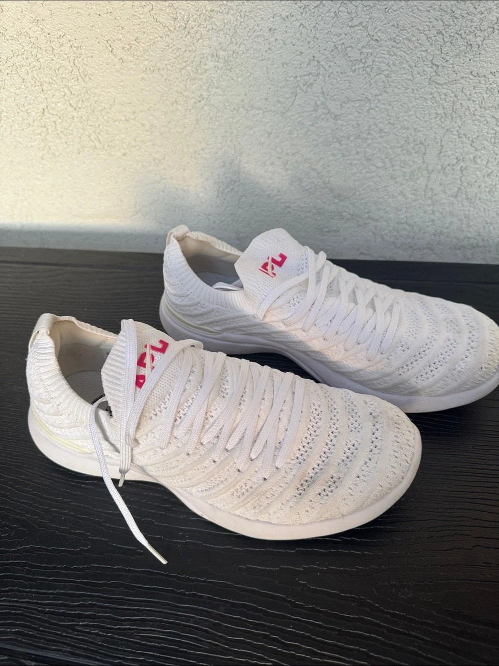 Womens White Knit APL Athletic Sneakers - size 8